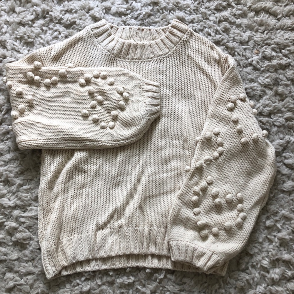 Blu Pepper - Cream Pompom Knit Sweater
